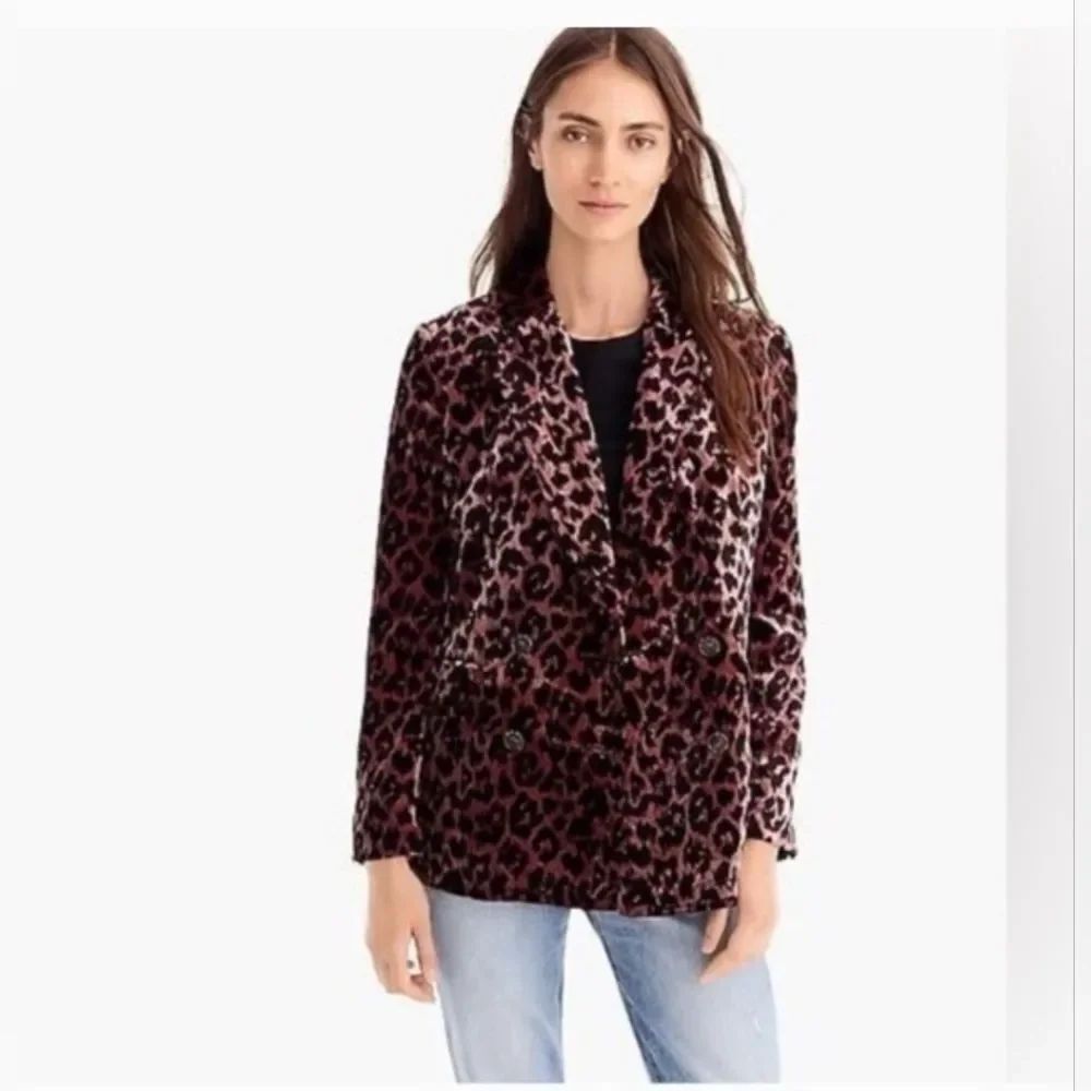 NWT J.CREW Velvet Leopard Print Double-Breasted Jacket Size 4